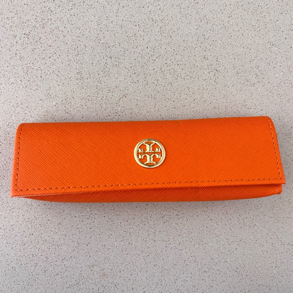 TORY BURCH ORANGE SMALL SKINNY AUTHENTIC EYEGLASSES CASE - Picture 1 of 7